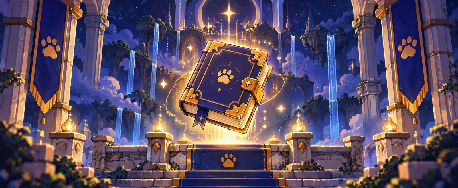 The Lore — the PAWS book floating above the temple altar